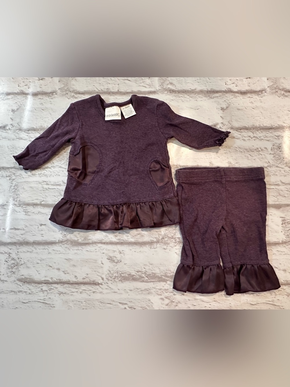Miniwear Baby Girl 2-Piece Plum Heart Ruffle Outfit Set 0–3 Months
